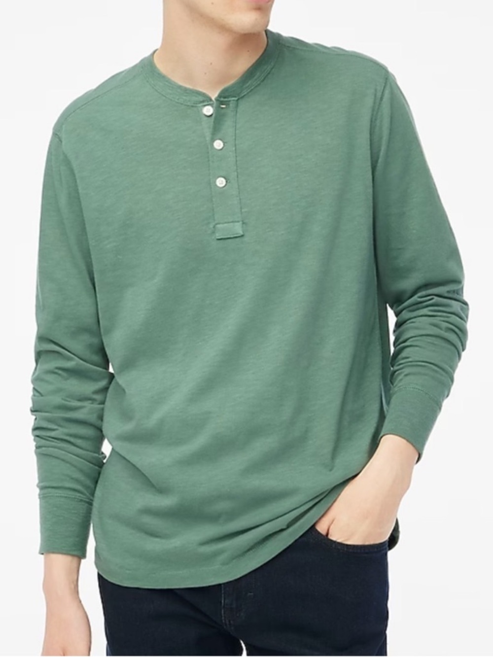 NWT J. Crew Long sleeve Green Slub Cotton Henley Men's Sz L - NEEDS WASH
